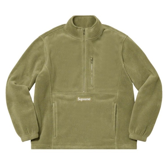 Supreme Other - SUPREME (FW21) Polartec Half Zip Pullover Box Logo Fleece Jacket Olive Green NWT